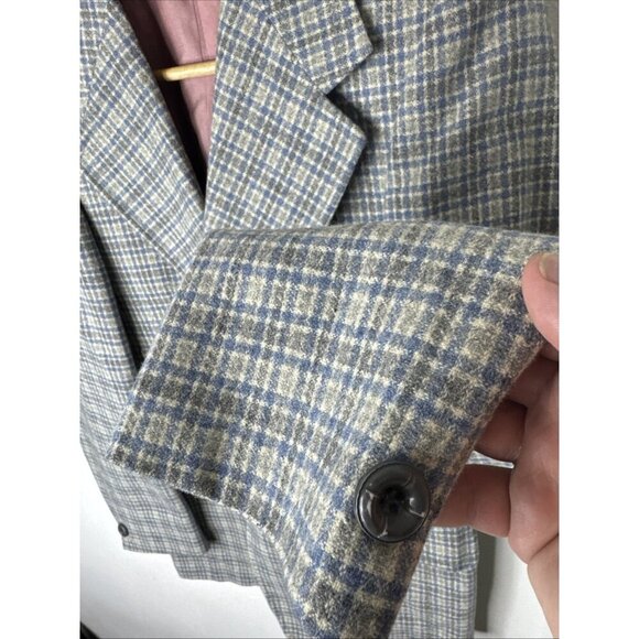 Vintage 1970s Sears Men’s Store Wool Sport Coat Blue Gray Check Plaid Men 36 - Picture 2 of 7